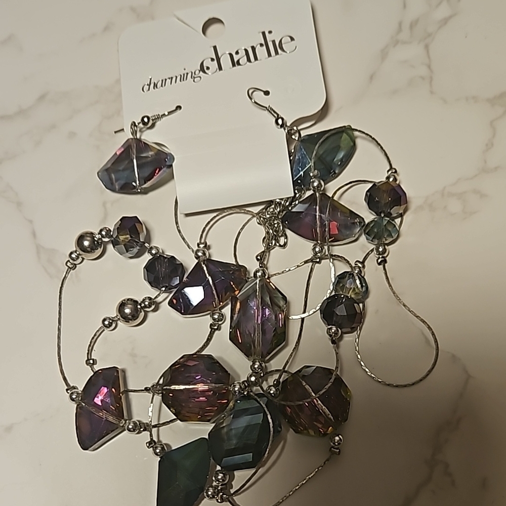 Charming Charlie Multicolor Beaded Necklace and Earring Set - Picture 1 of 2